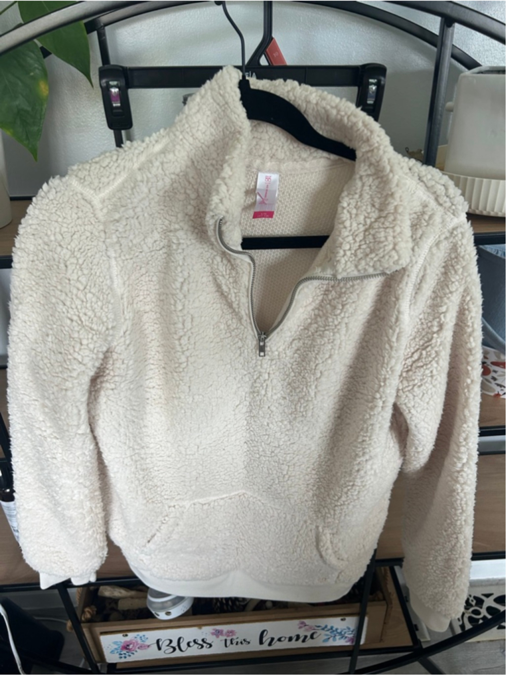 Juniors No Boundaries Beige Sherpa Quarter-Zip Sweatshirt L